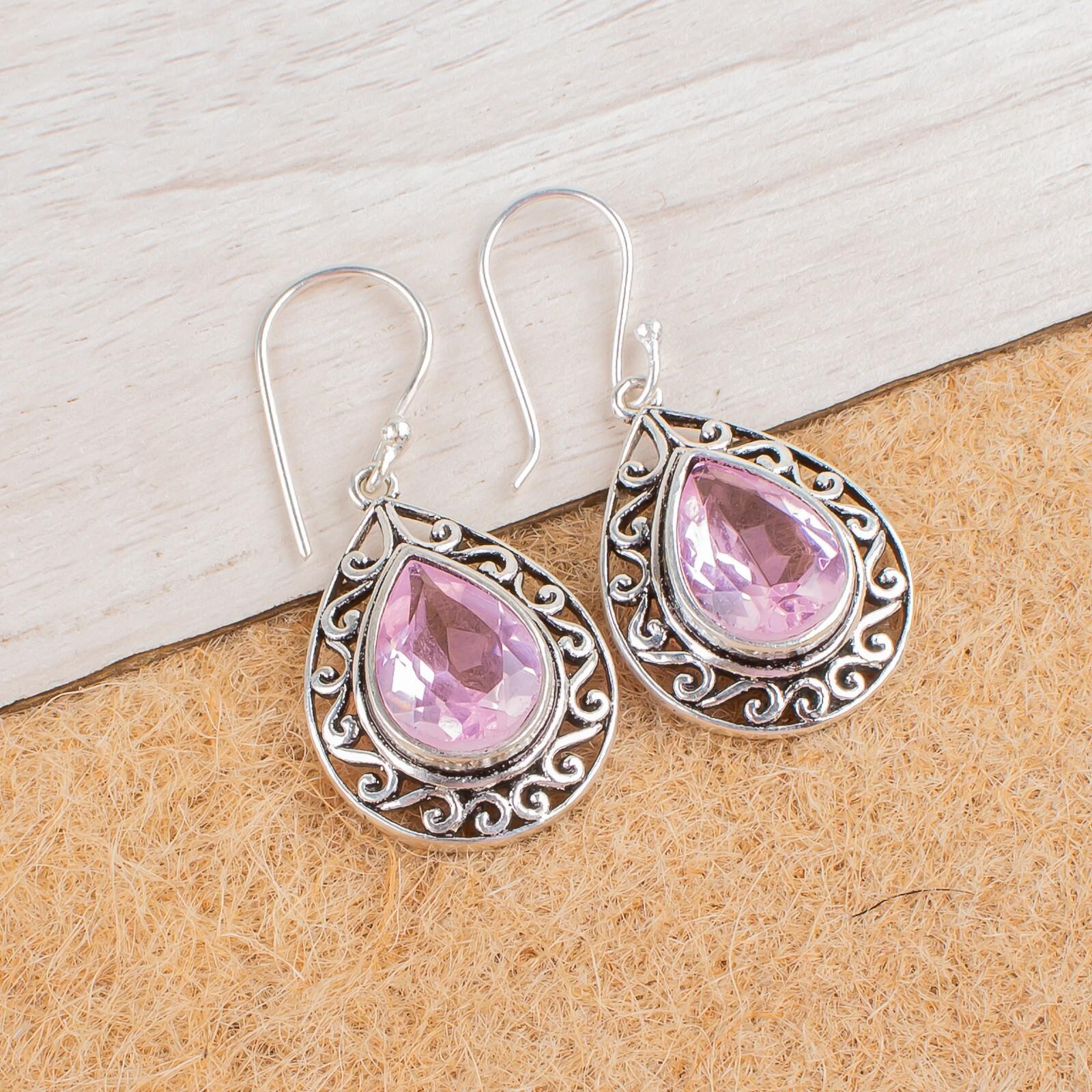 

Dainty Morganite Gemstone 925 Sterling Silver Jewelry Handmade Earrings 1.72 CE-4-11
