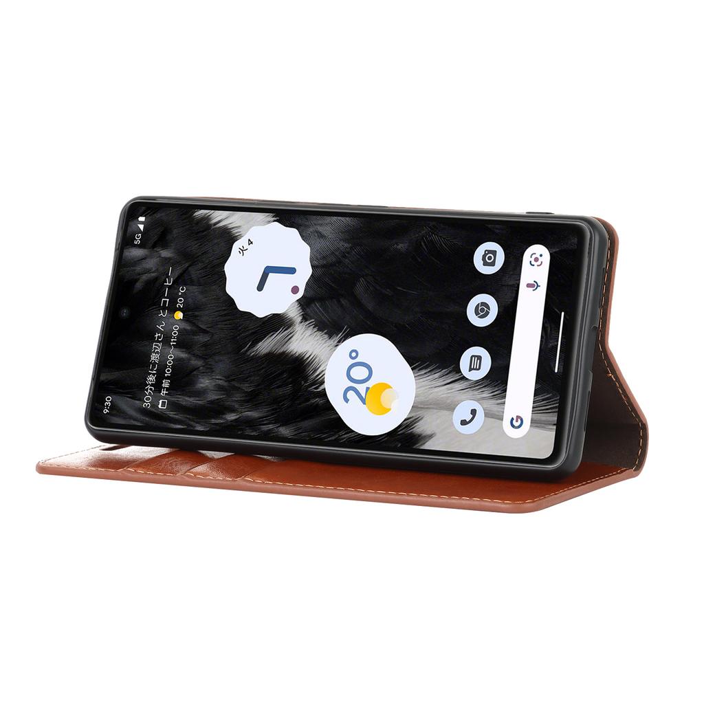 Genuine Leather Phone Cover For Google Pixel 7a,Crazy Horse Texture Magnetic Anti-drop Phone Case with Stand Wallet