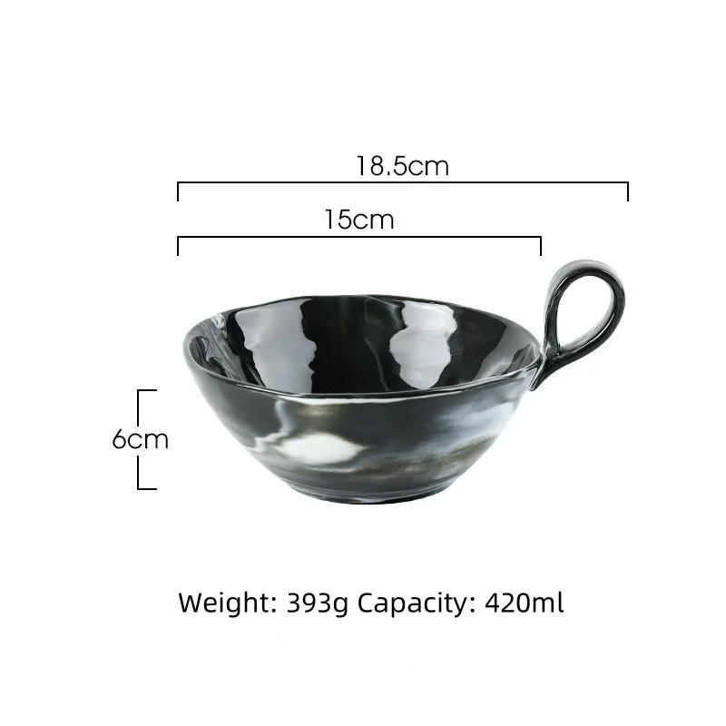 

420ML Ceramic Fruit Salad Bowl Handheld Dessert Bowl Retro Yogurt Bowl Household Ceramic Large Bowl Marble Pattern Tableware чёрный