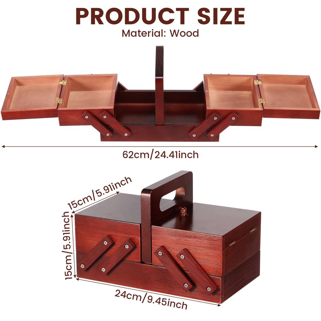 Expandable Sewing Thread Box Wood Vintage Bobbins Empty Sewing Reel Basket with Handle Needle Thread Storage Case DIY Tools