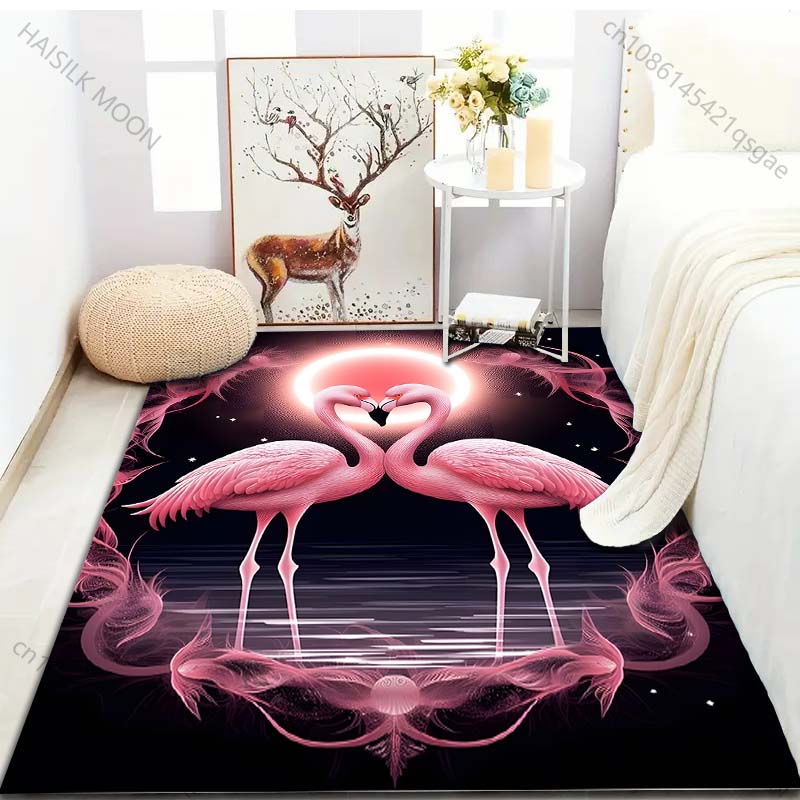 1PC Elegant Flamingo Print Carpet for Living Room Bedroom Sofa Doormat Home Decor Area Rugged Non-slip Floor Mat Large Size
