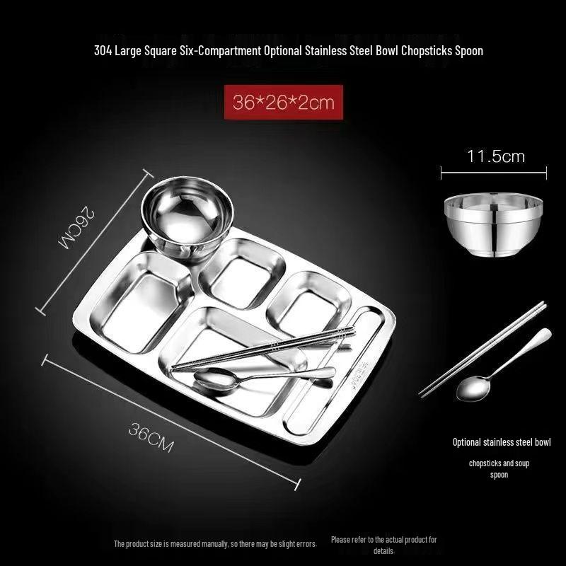 304 Stainless Steel Compartment Meal Tray for Kindergarten Students, Adults, and Canteens