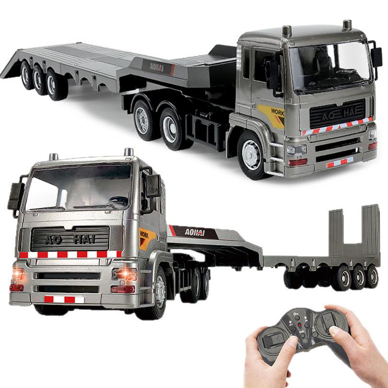 Caminhão Plataforma RC Modelo 9 Canais Liga de Alumínio 1:20 Carrinho de Controle Remoto 2.4G Simulação Veículo de Engenharia Reboque Menino Criança Brinquedo Presente