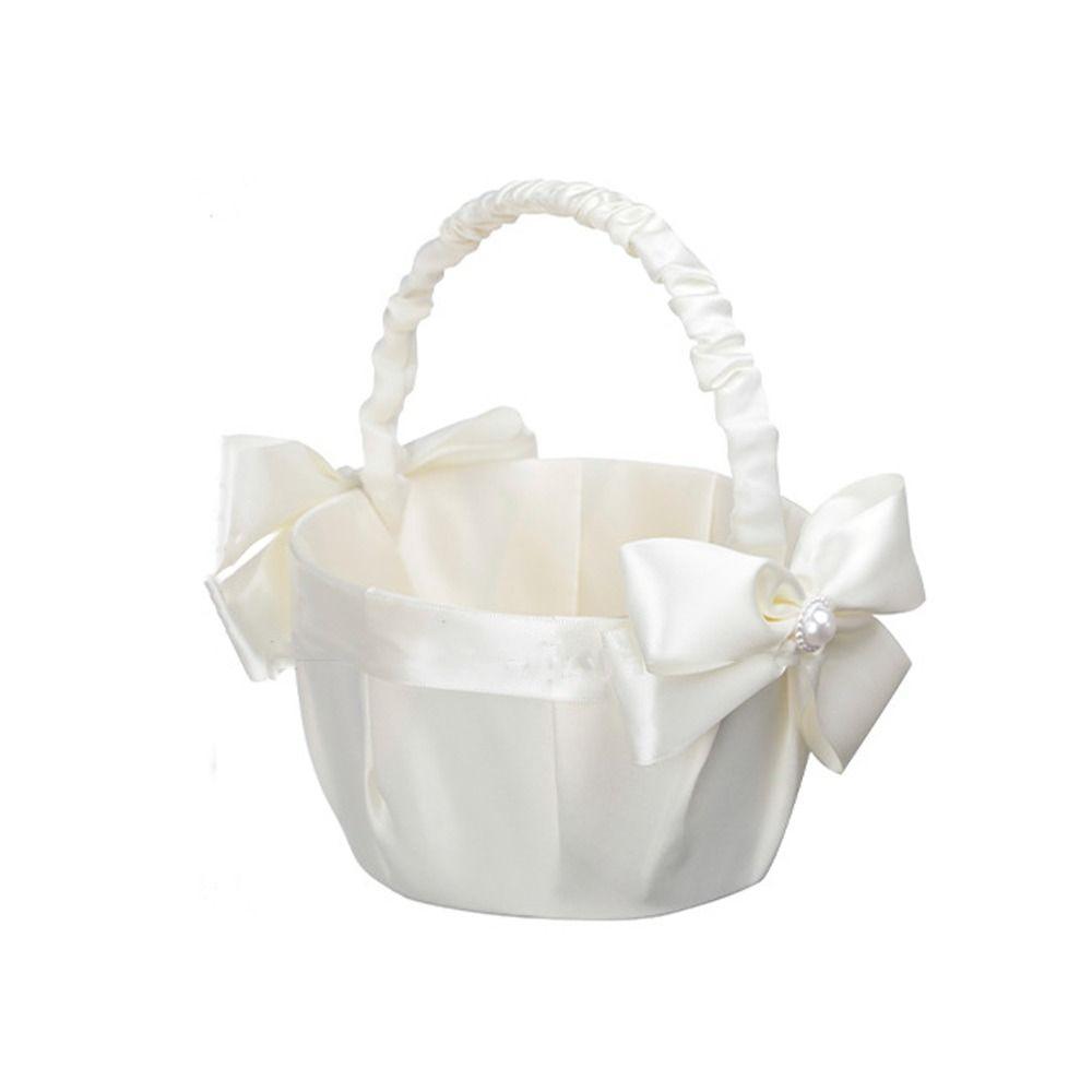 Ribbon Bow Flower Girls Basket Rose Flower Satin Bow Hanbag Sweet Wedding Party Decorations Party