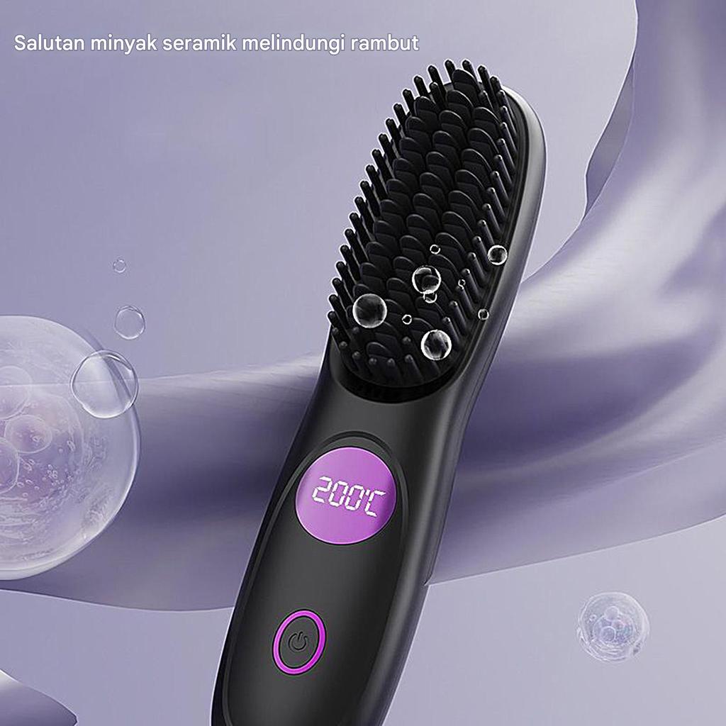 Portable Electric Hair Straightener Rechargeable Hair Straightener Brush Fashionable Negative Ion Straightening Comb Hair Brush