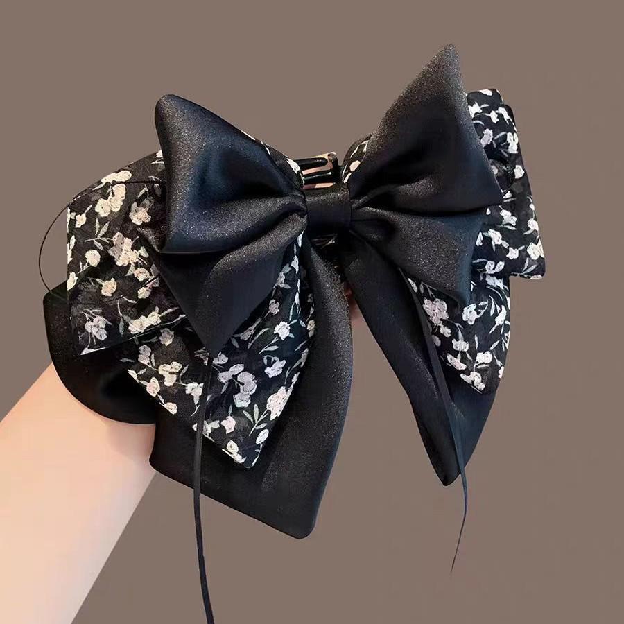 Koreanische florale Schleifen-Klauen-Haarspange für Frauen - Süßer Stil, Halboffene Hochsteckfrisur, Ponytail-Accessoire