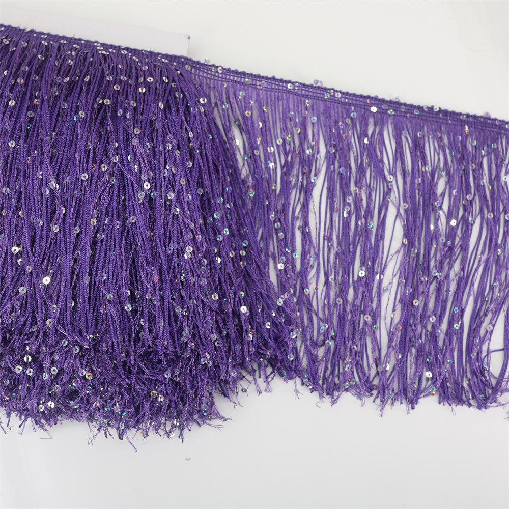 20Cm Wide Sequin Double-Wire Encrypted Nylon Row Beard Fringed Lace Latin Dance Clothing Accessories