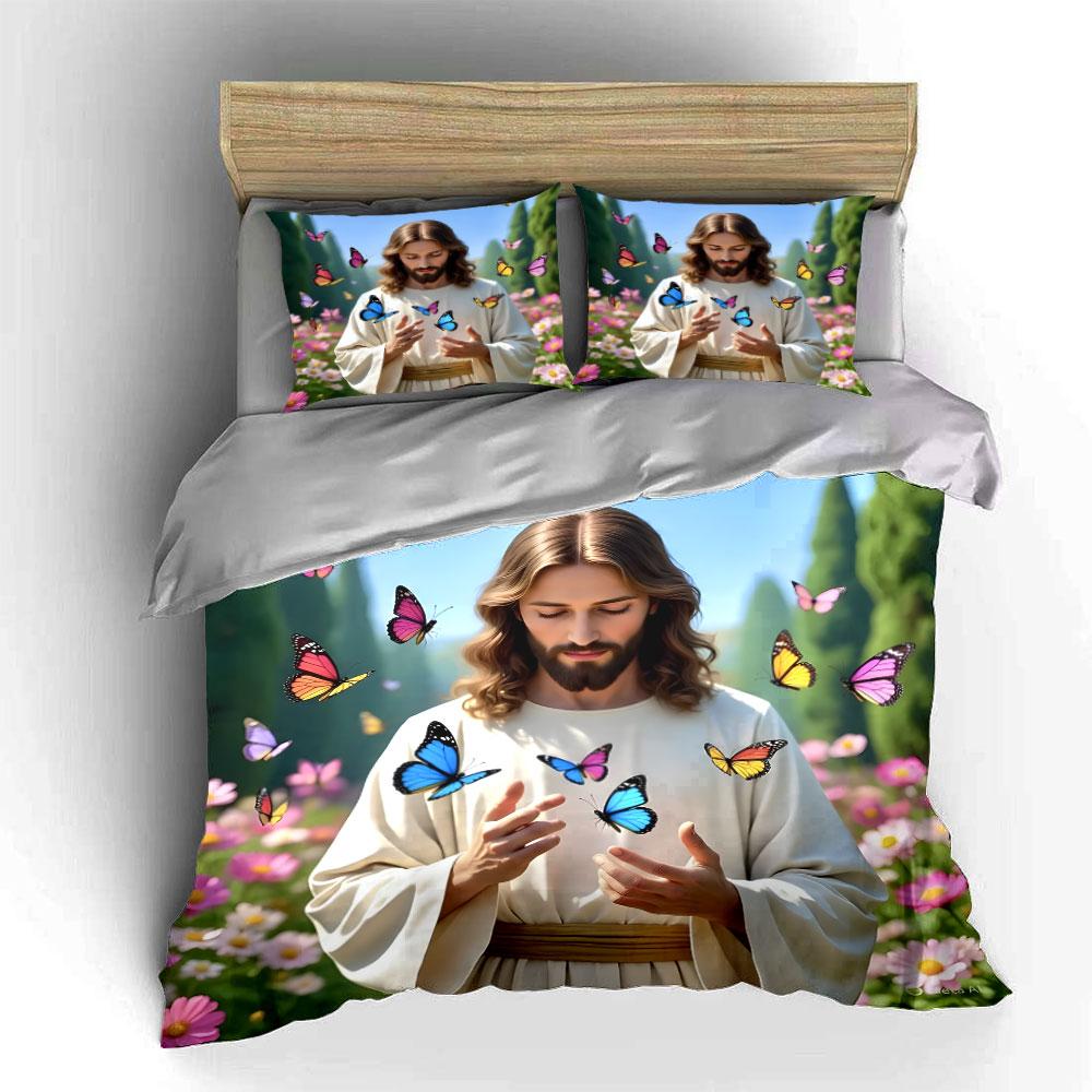 Tranquil Garden Three-Piece Set Kid S And Adults Bedroom Decor, Exquisite Three-Piece Bedding Set Gift (as the picture,EU Twin 135X200cm&set)