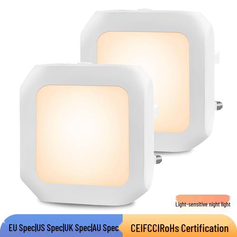 Warm White Plug-in LED Night Light with Light Sensor & Stepless Dimming (110-240V, EU/UK/AU)