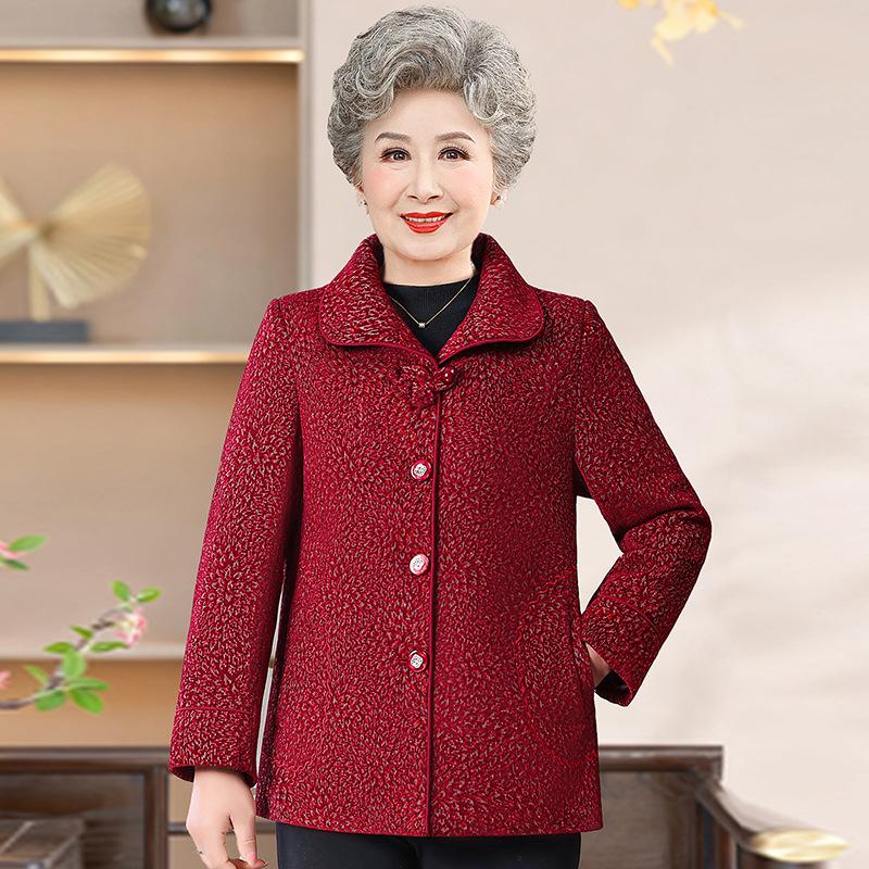 2026 Fashionable Spring/Autumn Short Jacket for Middle-Aged and Elderly Women, Stylish Lapel, Warm Grandma Jacket