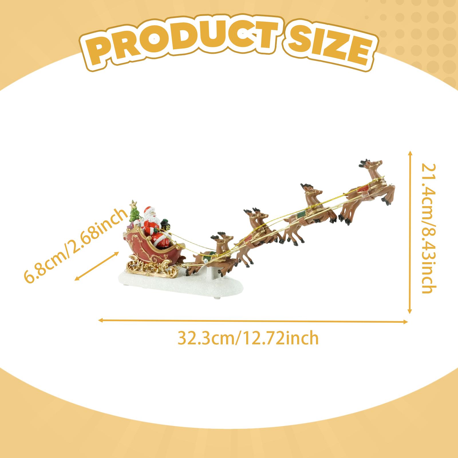 Christmas Decoration Santa Deer Cart Ornament Santa with 8 Reindeer Sculpture Table Centerpiece