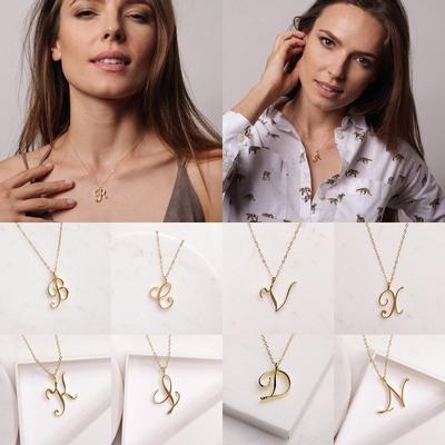 Jewelry Necklace Name Word Personalized Cursive Letter Chain Alphabet Initial Mothers Day Birthday Love Bridal Wedding Minimalist Handmade