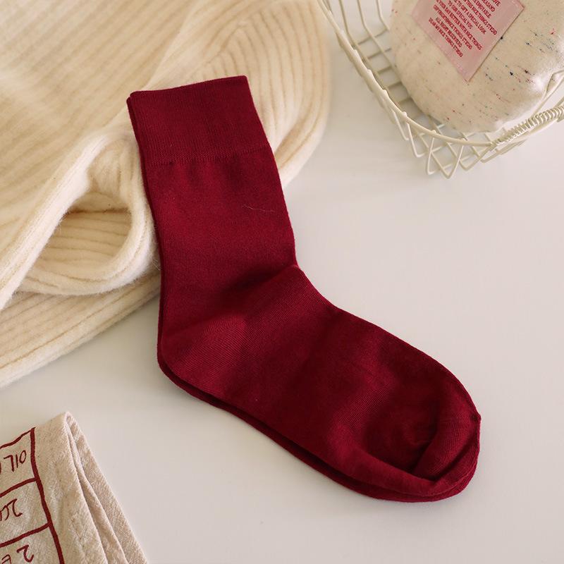 New Year'S Ankara Red Calf Socks Trend Fashion Versatile Burgundy Cotton Medium Stockings
