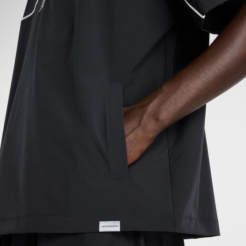 Woven Short Sleeve BK L [New Balance] Men's Half-Zip (MT61713I) Short-Sleeve T-Shirt / Moisture-Wicking (Black)