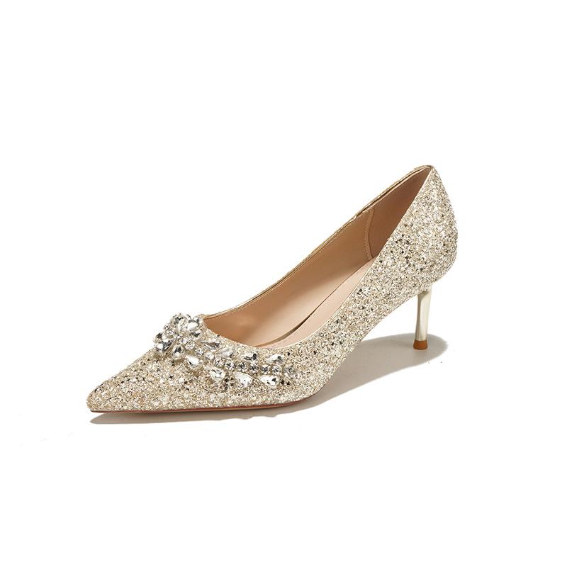 Sequined pearl applique stiletto high heels wedding shoes banquet dress comfortable and high-end women's shoes