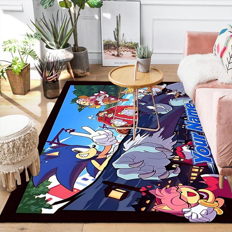 Custom 1Pc Retro Sonic Action Adventure Flannel Personalized Rug Non Slip Floor Mat Soft Carpet for Living Bedroom Office Home Decor Gift