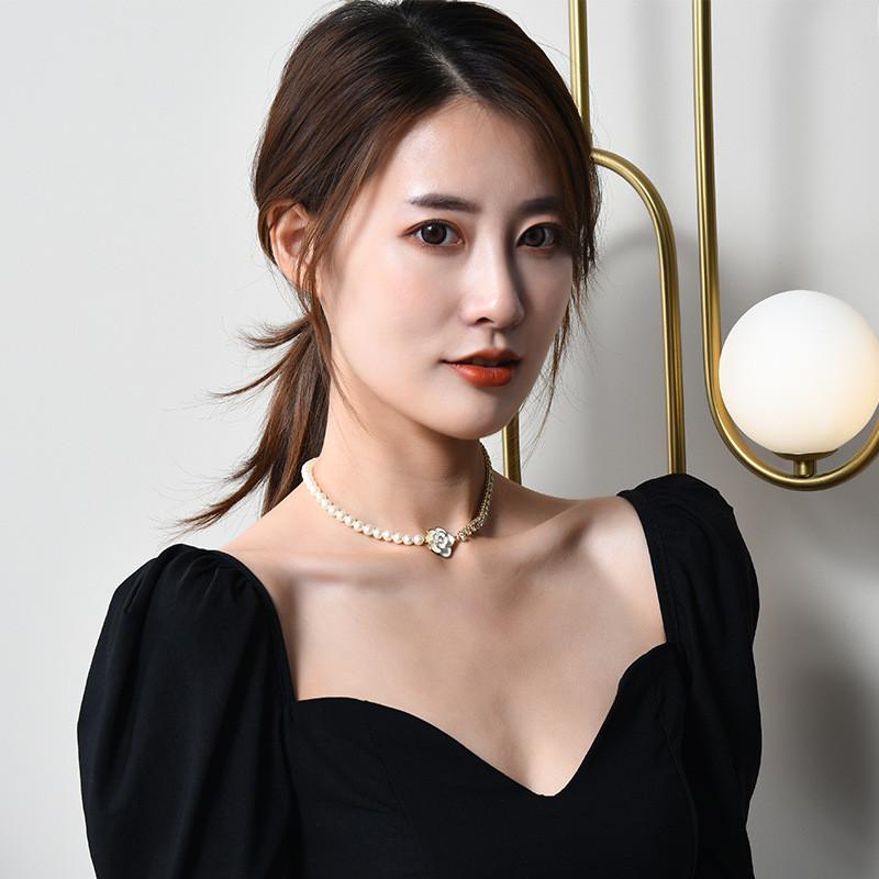 Charming Korean Style Flower Pearl Pendant Necklace With Beautiful Beaded Chain