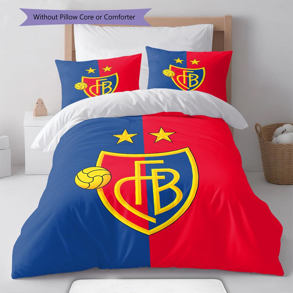 Fotbalový klub Basel Vzorované povlečení, Sada přikrývky Potah na přikrývku Povlak na polštář Domov Narozeninový dárek (1 * povlak na peřinu + 2 * povlak na polštář, bez jádra)