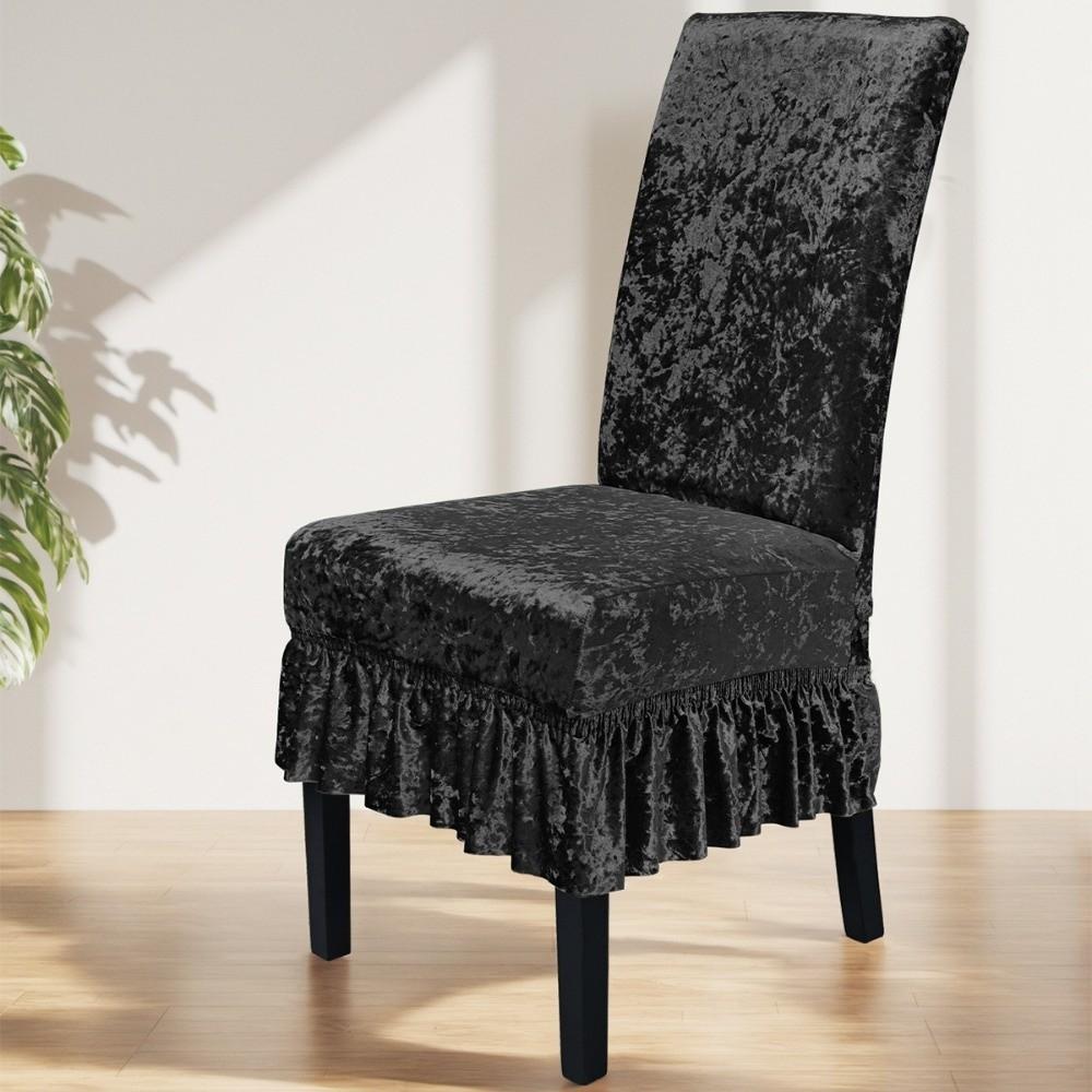 Gold Diamond Velvet Skirt Edge Chair Cover Ruffled Edges Universal Anti-slip Chair Cover Solid Color Removable
