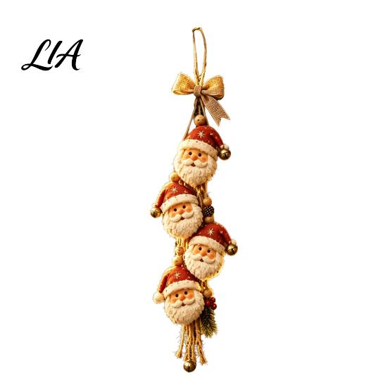 Hanging Santa Claus with Bows Wooden Ornament, 2D Flat Pattern Sign Jute Rustic Christmas Door Rope And Bell, Vintage Hanger for Front Door,