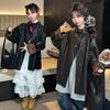 Girls' Stylish Leather Jacket - Autumn/Spring Mid-Length Top for Big Kids