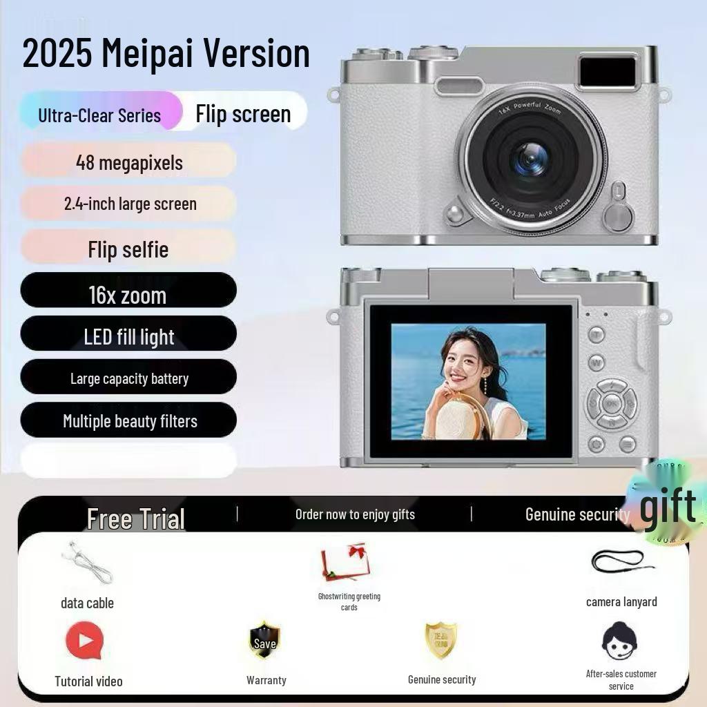 

16x Zoom Retro CCD Digital Camera with Foldable Flip Screen for High-Definition Photos