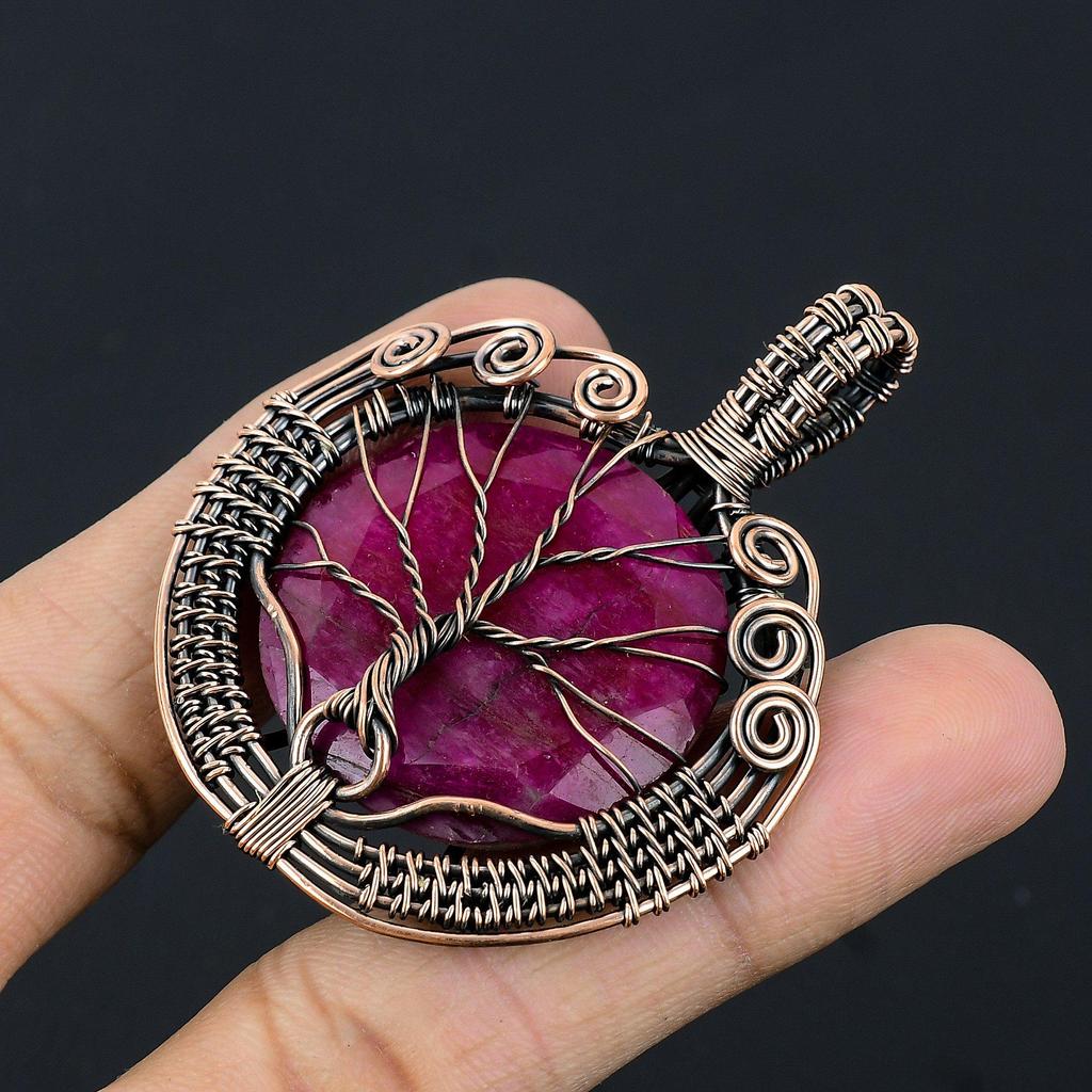 Ruby Pendant Gemstone Jewelry, 999 Copper Wire Wrapped Handmade Pendant, Latest Design Jewelry