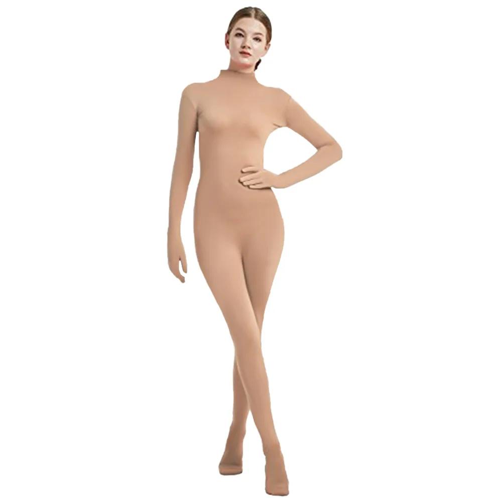 Volledig Lichaam Zentai Pak voor Volwassenen Dames Spandex Tweede Huid Strakke Pakken Halloween Feest Cosplay Kostuum Effen Kleur 120 beige