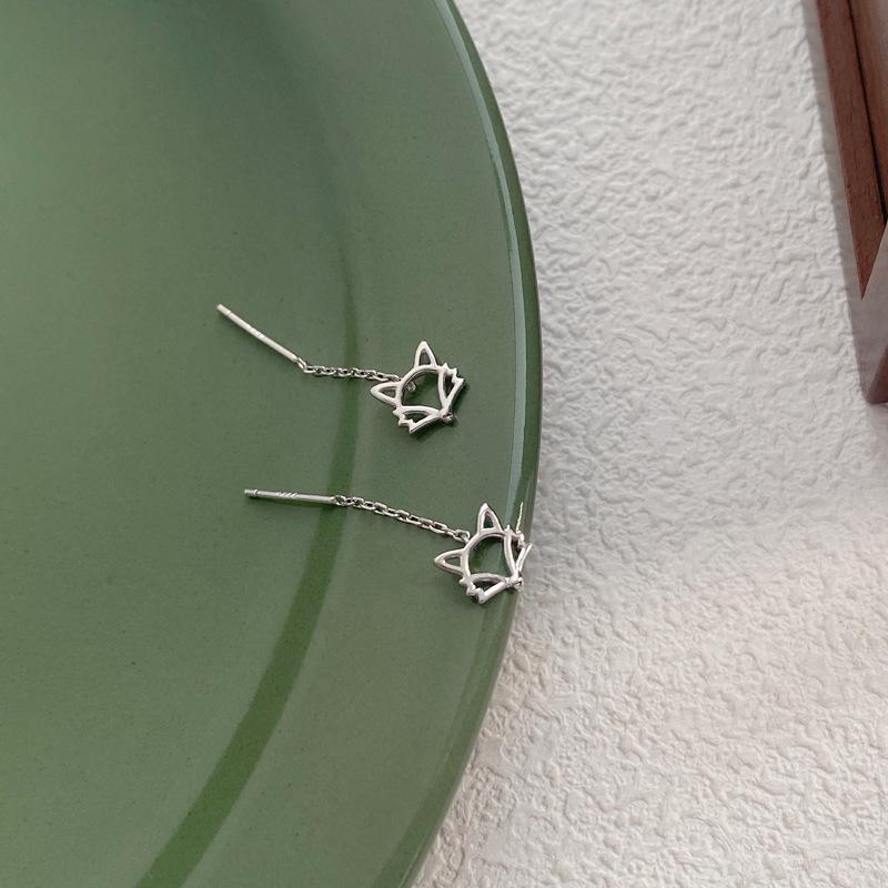 S999 Sterling Silver Little Fox Tassel Earrings – Women s Simple, Versatile, Korean Style Studs with Ear Care Sterling Silver