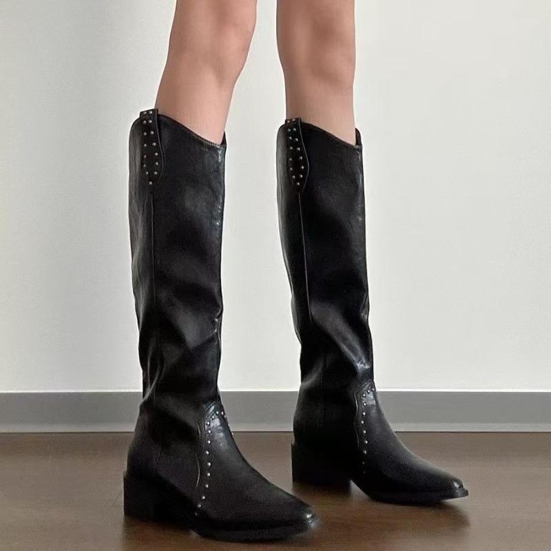 

British Style Pointed Toe Thigh Boots New Fashion Pointed Toe No Knee Boots 40