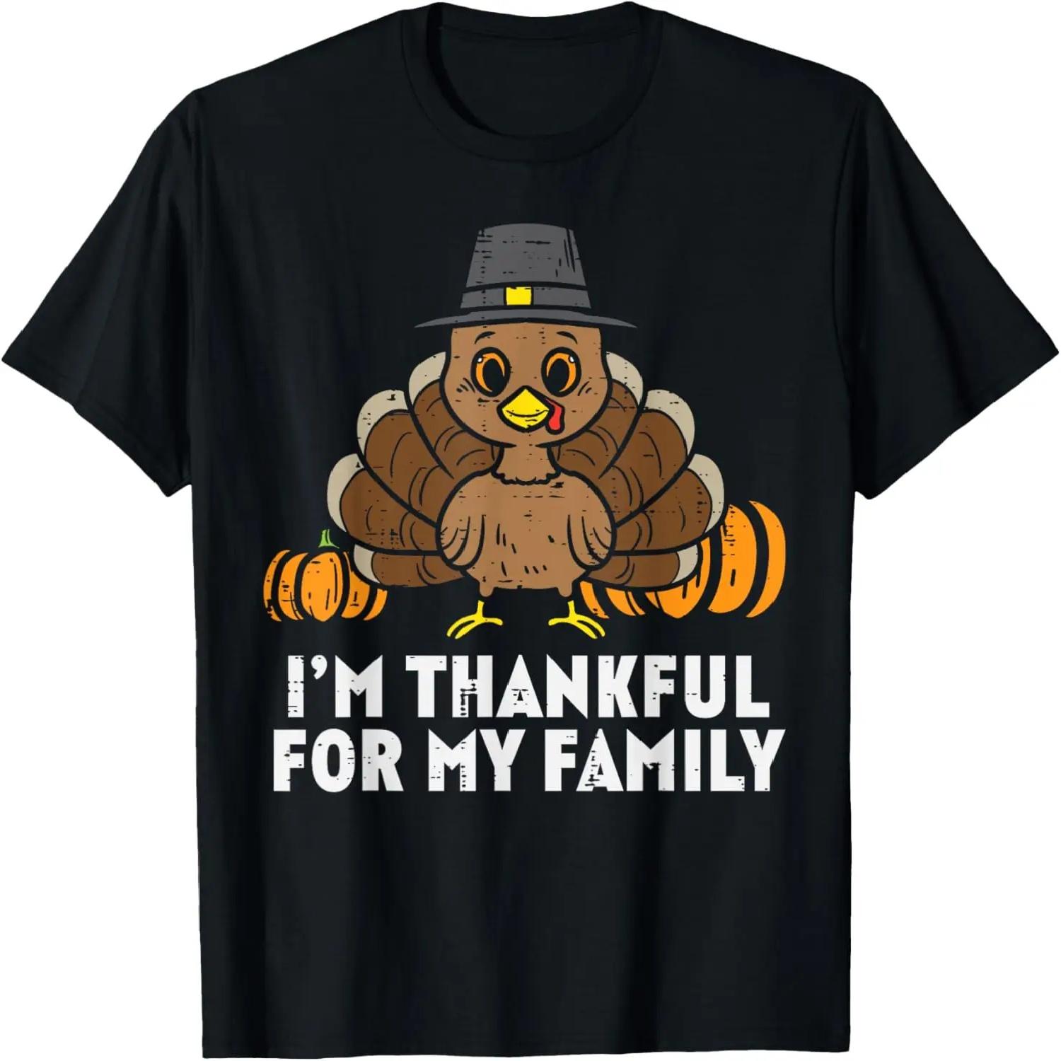 Pilgrim Turkey Im Thankful For My Family Cute Thanksgiving T-Shirt S