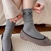 Cake Bubble Mouth Socks for Children, Mid-Calf Length, Solid Color, with Ribbon Knots, Ballet Style, Boneless, Fine Combed Cotton, Layered