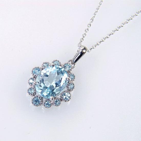 And My Jewelry Natural Blue Topaz Necklace Pendant Luxurious Antique Style Carat Car Cut [Your Box] - 3.0 14171/Oval [November Birthstone] [Gift