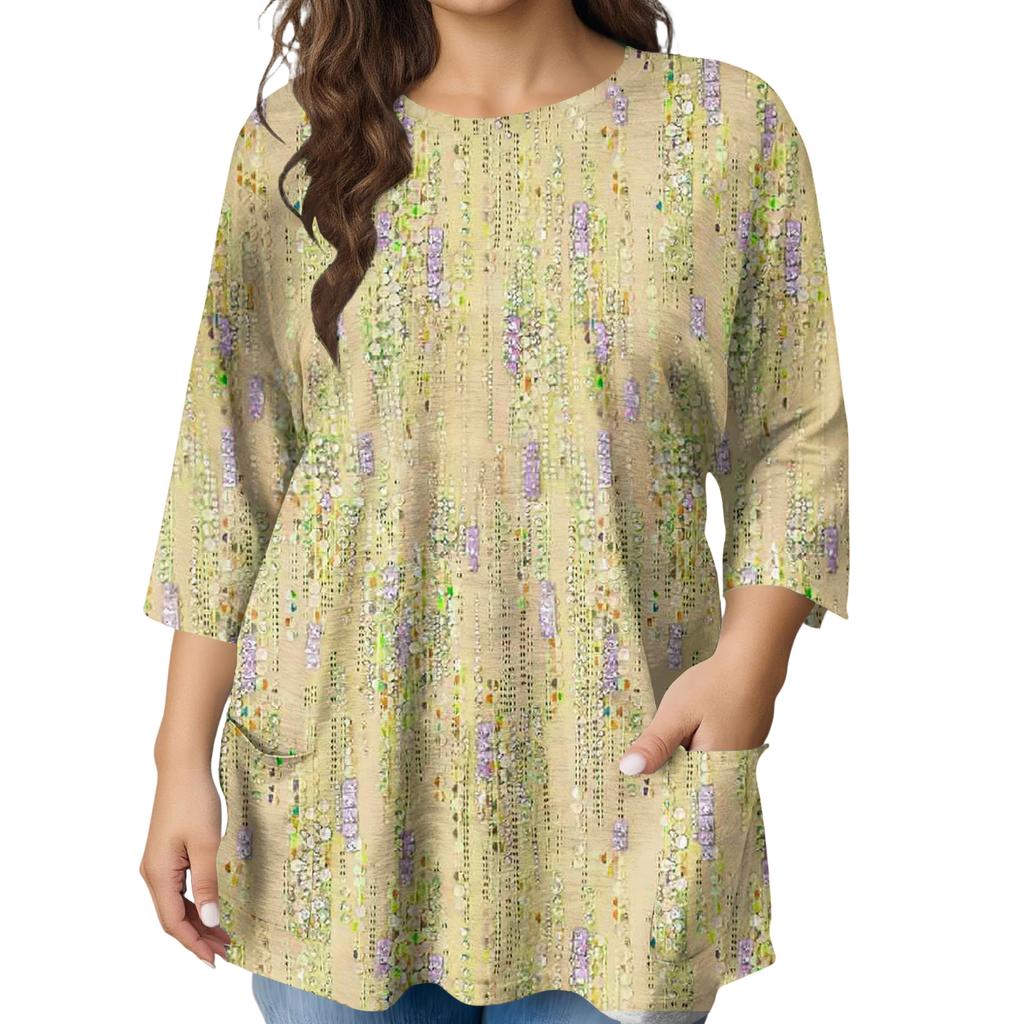 Dámska módna blúzka s potlačou a krátkym rukávom vo veľkosti Plus Size pre elegantné dochádzanie do práce a bežné nosenie
