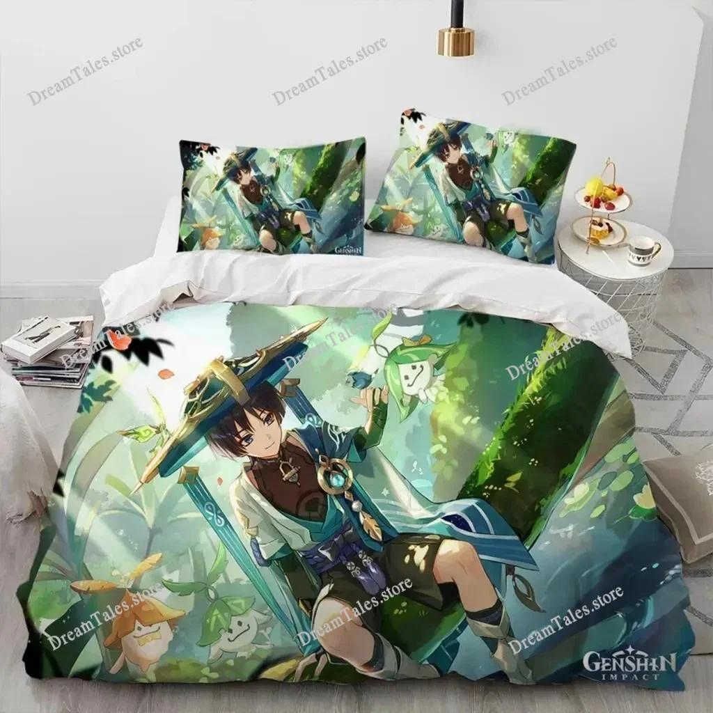 3D Print Genshin Impact Bedding Set Boys Girls Twin Queen King Size Duvet Cover Pillowcase Bed Boys Adult Home Textileextile
