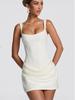 2026 Women's French Style Bodycon Square Neck Sleeveless Dress with Lace-up Waist