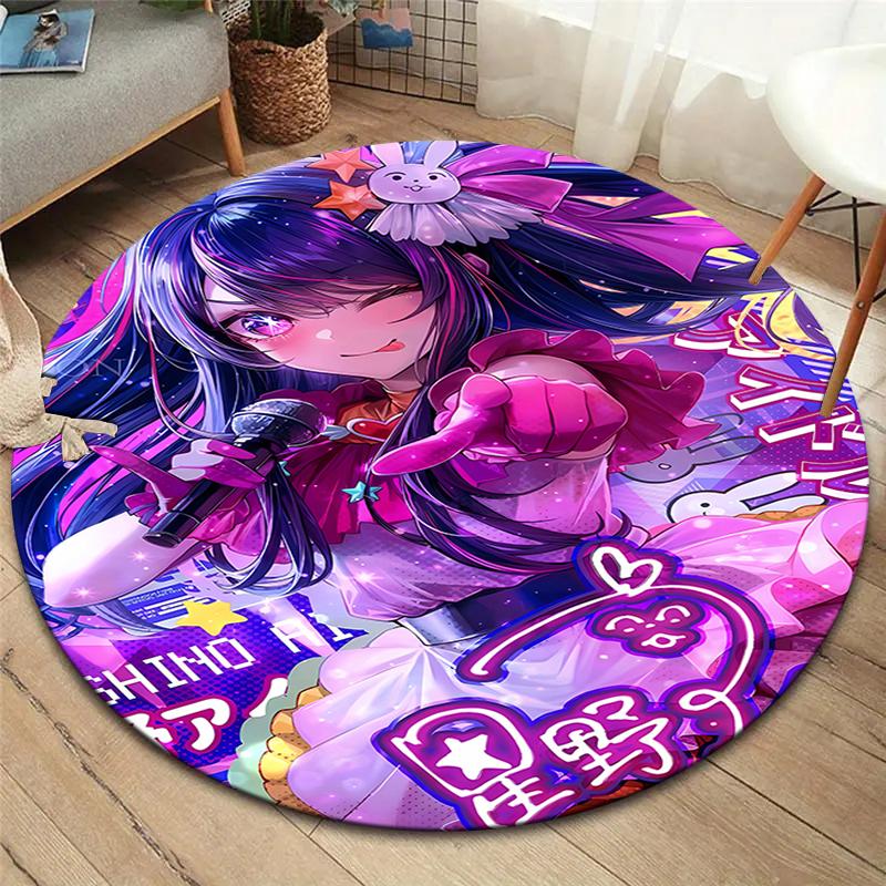 Oshi No Ko Round Area Rug,Carpet Rug for Living Room Bedroom Sofa Playroom Decor,Non-slip Floor Mat