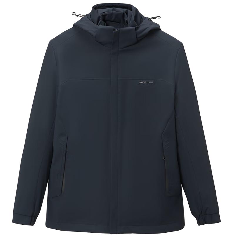 HLA Men's Solid Navy Detachable Hood Winter Jacket