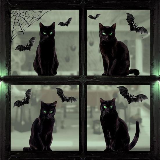 6 ks Halloweenské velké samolepky na okno s duchem Strašidelní duchové Netopýři Černá kočka Dýně Samolepky Odnímatelné Statické samolepky pro skleněnou okenní nástěnnou dekoraci