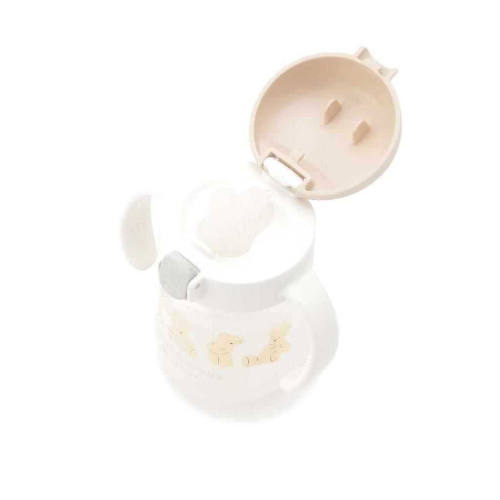 gelato pique Baby Step-Up Mug and Feeding Bib Set - Cute Bear Design, Straw Training Cup for Infants, Japanese Baby Gift