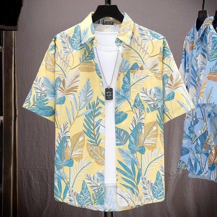 Floral shirt men's short-sleeved summer Hawaiian thin youth retro beach shirt