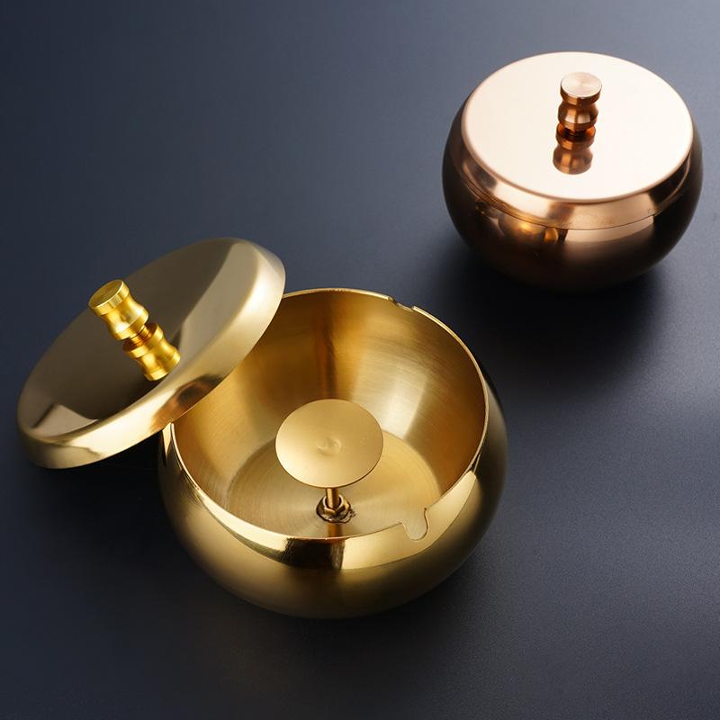 Stainless Steel Metal Ashtray Windproof and Anti-fall Round Creative Color Plated With Cover Ashtray Home Living Room Office