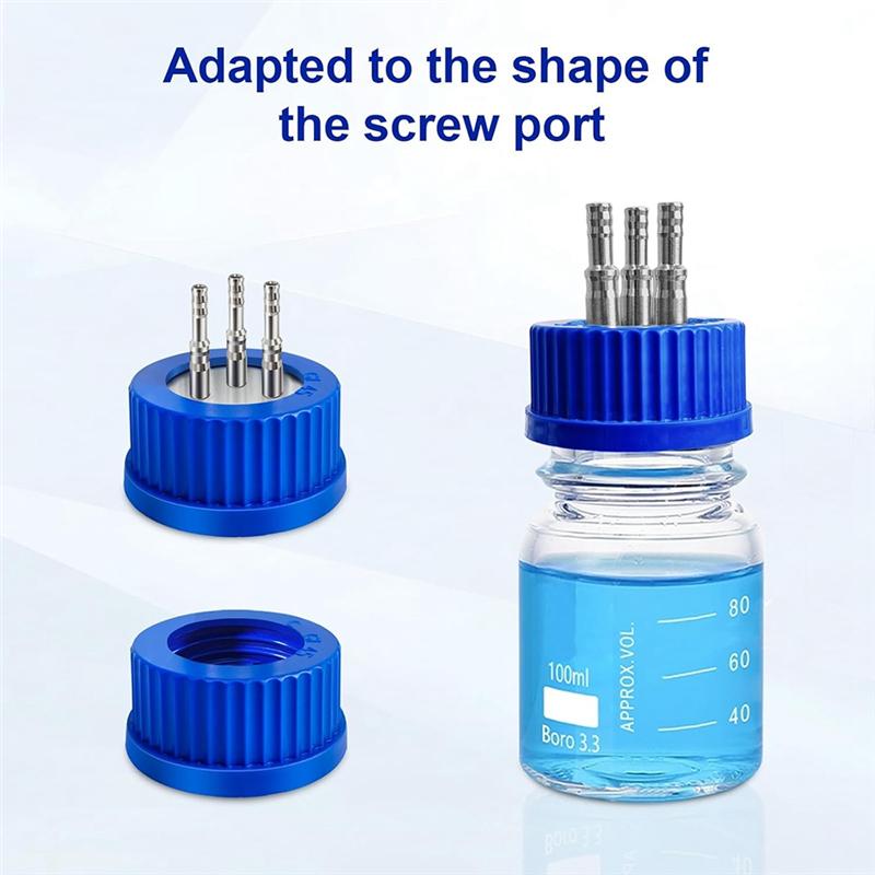 A96I-GL45 304 Stainless Steel Safety Bottle Cap For Laboratory Use-Medium Size, Autoclavable 1-Port