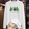 (Asian Size) Christmas New Year Tree Letter Graphic Tee Print T Shirt Women Autumn Winter Casual Fashion Top Clothing Long Sleeve T-shirts
