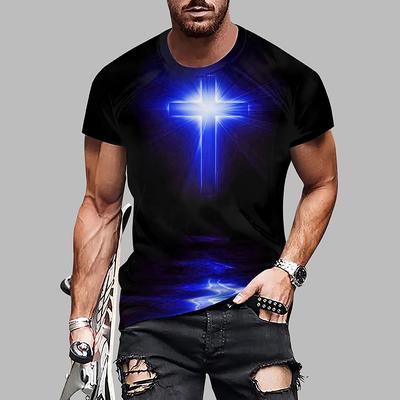 New Summer Men's Fashion T-shirt Personality Cross Printed Men's T-shirt Top