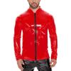 Veste Longue à Manches Longues Homme Coupe Ajustée en Cuir PU avec Fermeture Éclair Col Montant - Sans Odeur