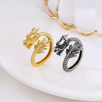 Chinese Style Cold Wind Light Luxury Niche Exquisite Dragon Creature Retro Niche Design Index Finger Ring Men's and Women's Jewelry