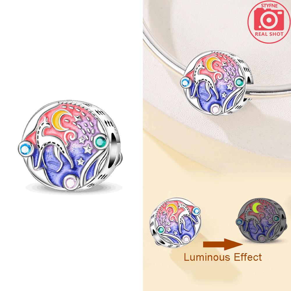 

Authentic copper Dreamy Pink Colorful Bead Magic Mushroom Sun Moon Angel Pendant Bead Charms Compatible With Bracelets Women Jewellery Diy Gift