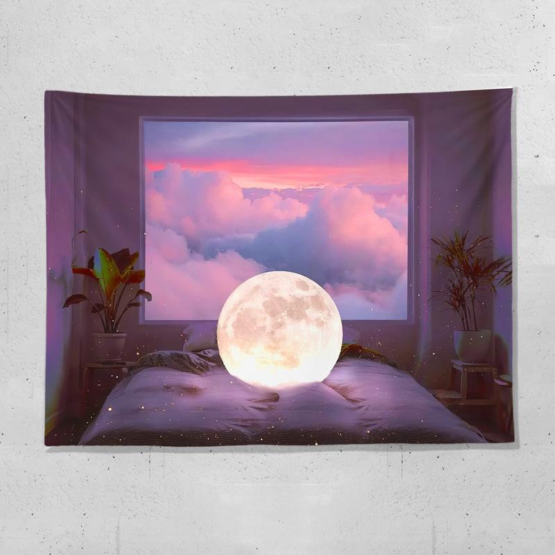 Oceanview window backdrop fabric digitalprinted polyester tapestries living rooms bedrooms macrame wall hanging room decor