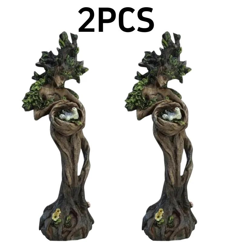 Skogsgudinna Staty Dekoration Harts Skulptur Konst Hantverk Trädgud Trädgårds Prydnad HealingChakra Meditation Mytisk